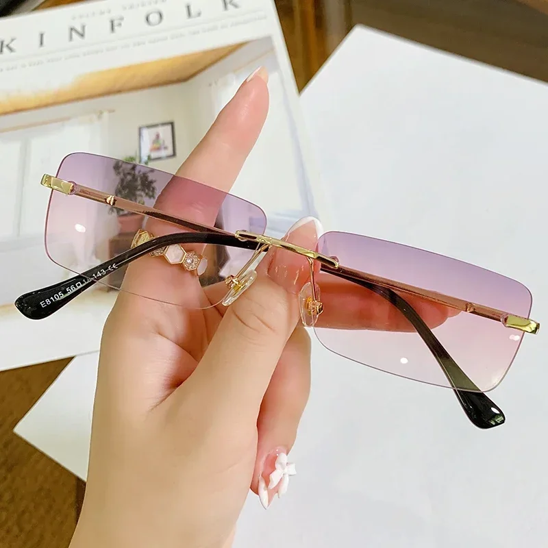 Vintage Square Sunglasses New Small Women Rimless Sun Glasses Shades Luxury Brand Metal Sunglass UV400 Eyewear