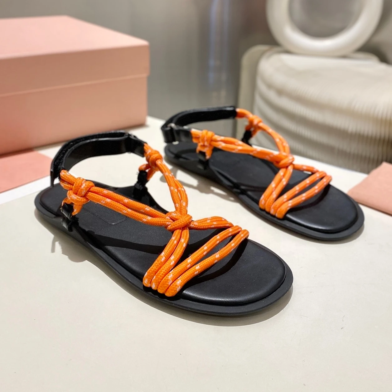 SHIYUNJIN 2025 plus récent été gladiateur sandales tissu extensible bout ouvert Slingback bohème femme sandales Mules chaussures de plage