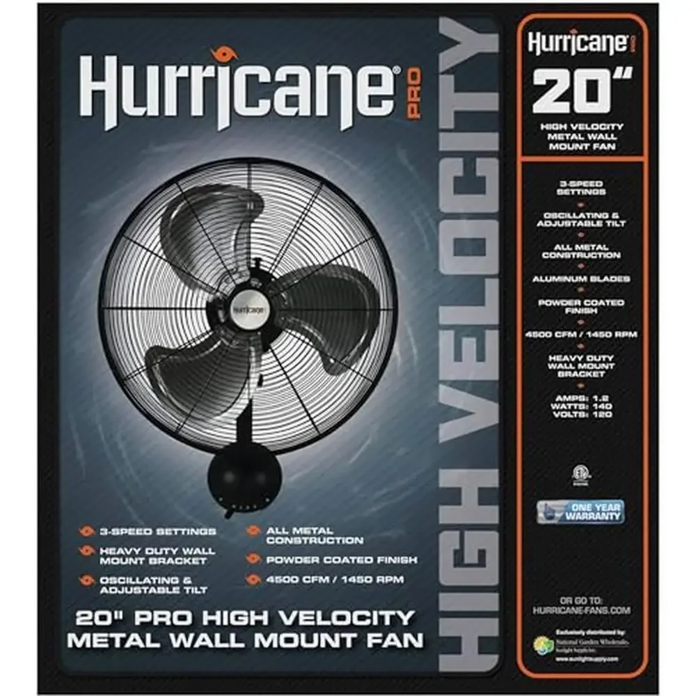 20-дюймовый высокоскоростной осциллирующий металлический настенный вентилятор, 4500 куб. футов в минуту, 1450 об/мин, 3-скоростной поток воздуха, регулируемый наклон, гаражная мастерская, тренажерный зал, дом