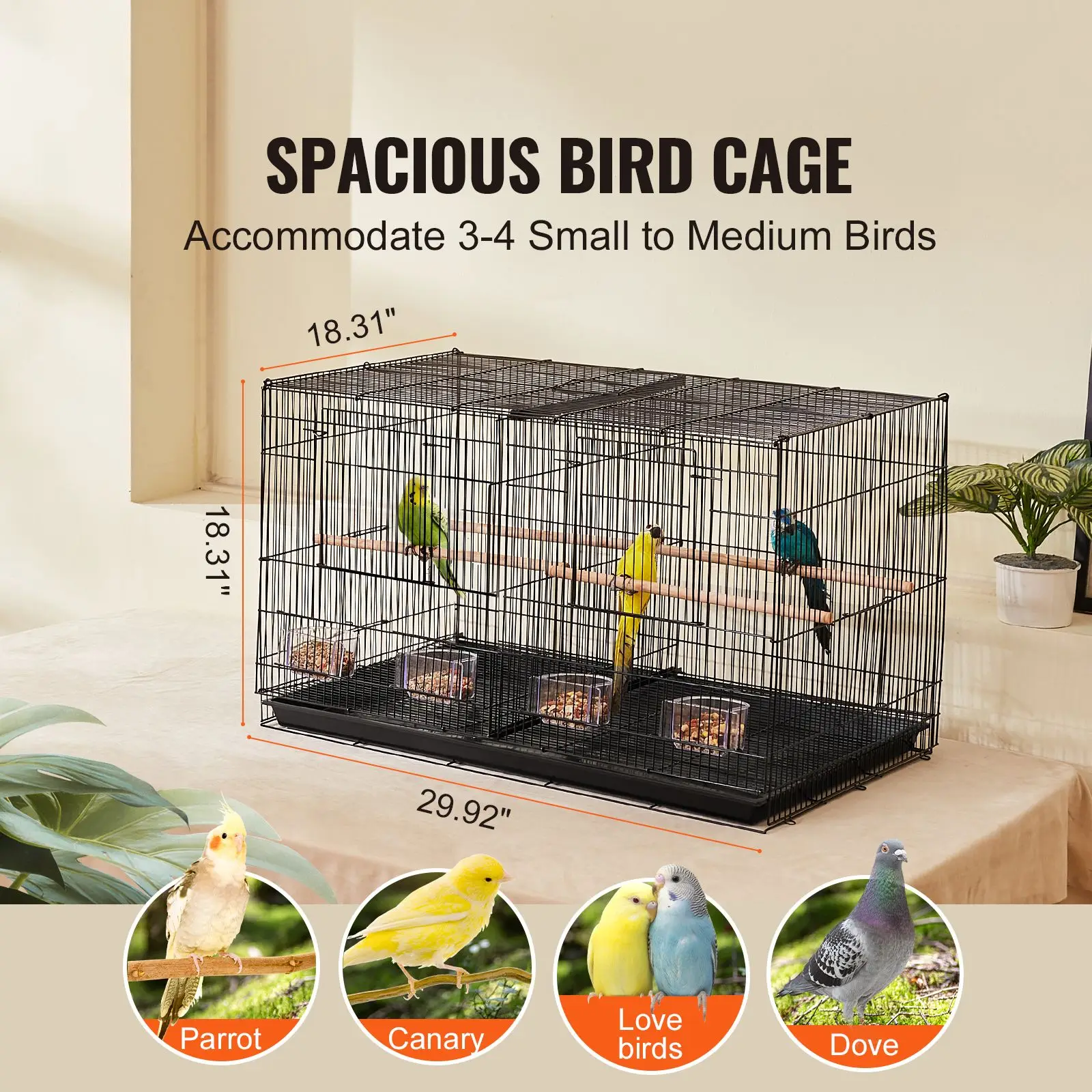 30-Inch Flight Bird Cage, Stackable Divided Small Parakeet Cage for Parrots Canaries Cockatiels Lovebirds Finches Budgies