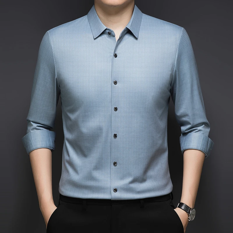 Contain Lyocell Wool Long Sleeve Shirts For Men Seamless Premium Autumn Quality Soft Comfortable Skin-Friendly Camisas De Hombre