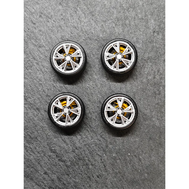 1/64 Scale, 10.5mm Wheel Diameter, Suitable for Car Model Modification Parts; Resin Static Wheels with Calipers