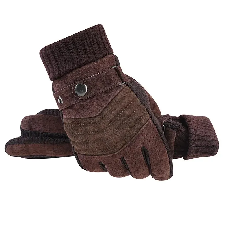 Gloves Men\'s Winter Cycling Motorcycle Windproof Cold Insulation Warm Leather Touch Screen Anti-Slip Thick Pile