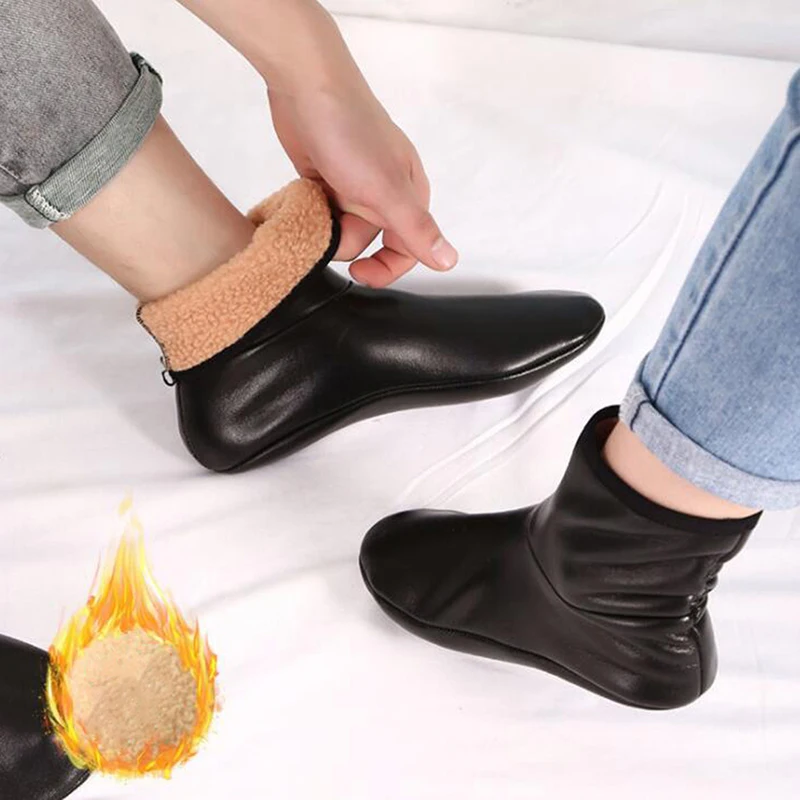 Unisex Winter Warm Leather Thermal Boot Slipper Indoor House Soft Non-Slip Socks