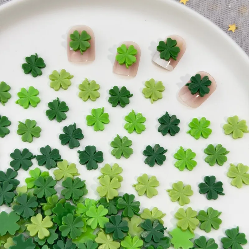30pcs 3D Mini Green Simulated Four Leaf Clover Nail Charms Resin DIY Nail Decoration Press On Nail Art Decor Manicure