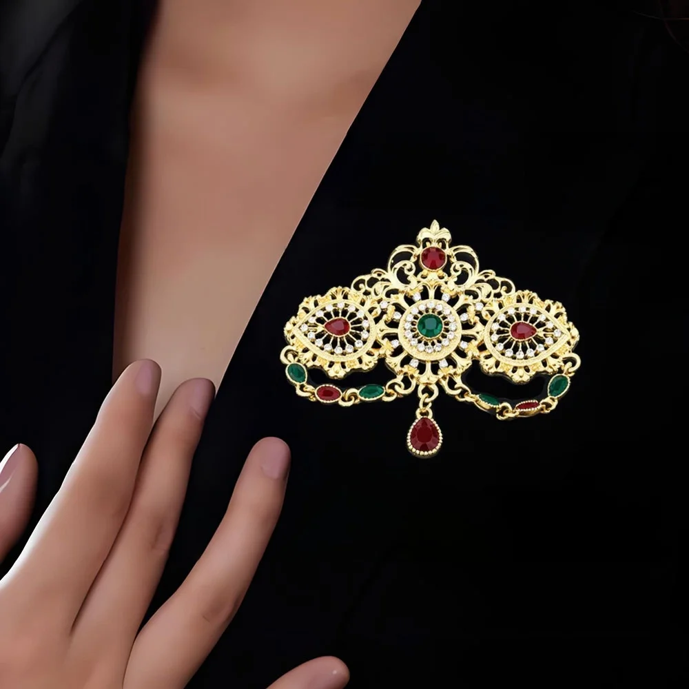 Elegent Colorful Brooch Crystal Pendant For Women Arabic Bridal Caftan Pins Tassel Design Fasion Brooch