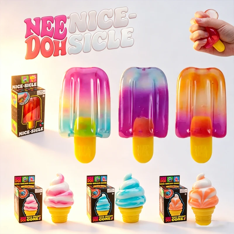 Needoh Nice Cream Cone Colorful Ice Cream Shaped Sensory Stress Reliever Fidget  toys  Anxiety & Focus for Adults Holiday gifts