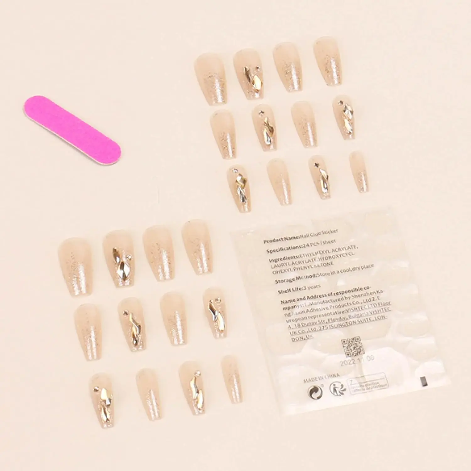 

Bling Coffin Pron Nails Fake Nails Tips Full Cover Medium False Gradient Nails for Women and Girls 24PCS (Gold Coffin)