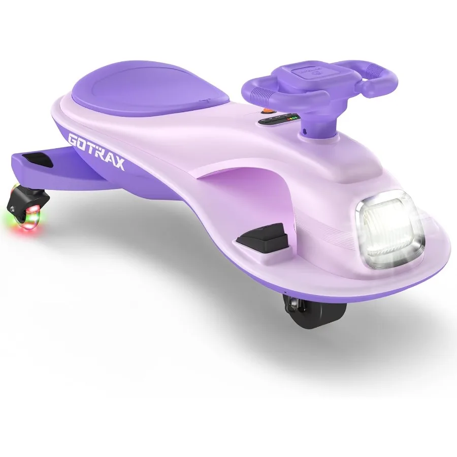 Coche eléctrico Wiggle para niños, batería grande de 12 V hasta 120 minutos de reproducción, altavoz musical y ruedas flash traseras, pantalla de batería y fácil como
