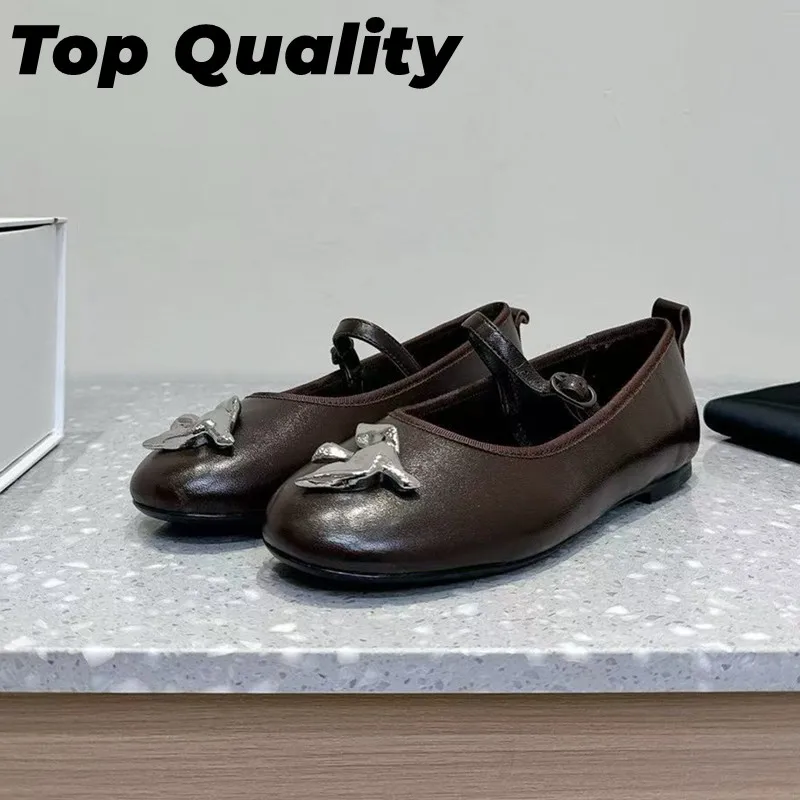 Women's niche minimalist with follow-up shoes women's round headed metal bird decoration fashionable Mary Jane shoes