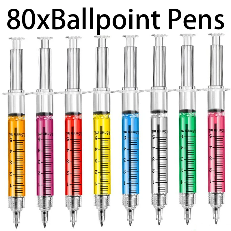 80Pcs Doctor Nurse Injection Shaped Medical Ball Pens Syringe Pens With Liquid