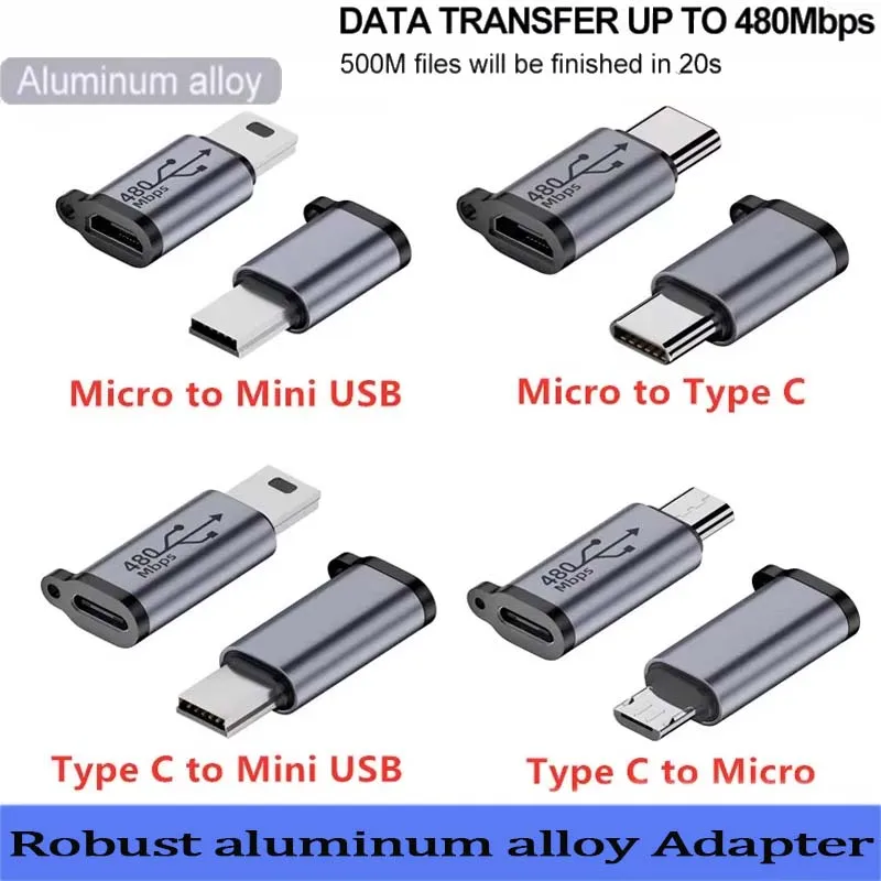 Micro-USB-Buchse auf Typ C/Typ-C-Buchse auf Micro-USB/Typ-Buchse auf Mini-USB/Micro-USB-Buchse auf Mini-USB-Stecker-Adapter