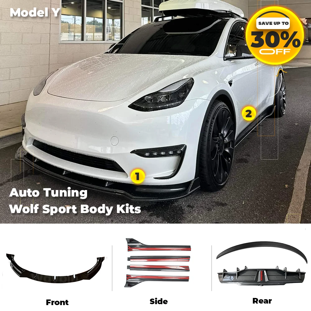 For Tesla Model Y 2020- 2023 Model Y Body Kits Wolf Sport Rear Diffuser Side Spillter Spoiler Bumper Lip Tesla 2023 2024 Tuning