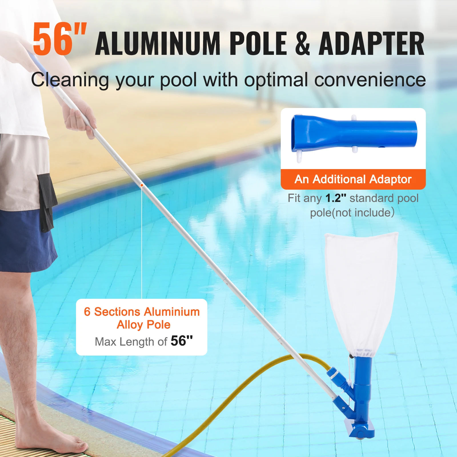 SucceBuy Aspirateur de piscine 6 pièces avec tige télescopique assemblée de 1425 mm ABS nettoyeur de sol de piscine aspirateur brosse pour piscine