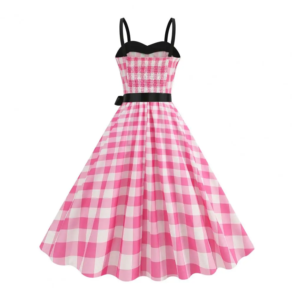 Party Dress Elegant Retro A-line Midi Dress with Bow Decor Plaid Print for Women for Wedding Prom or Party Events Cocktail Dress