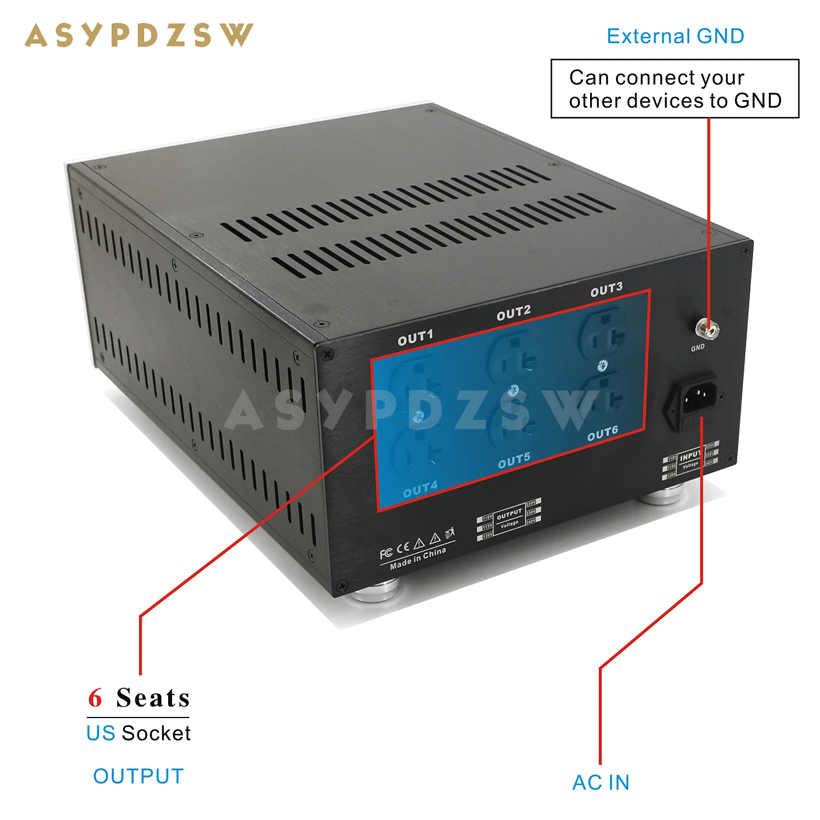 BIP-2000 6 Seats US Socket HIFI 2000VA Toroidal Balanced isolation transformer 2000W AC Power supply processor