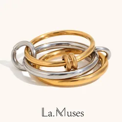 La. Muses Color Mix Dual Tone Multi-layer Circle Stainless steel Women's Ring Trendy Fashion Daily Versatile Jewelry