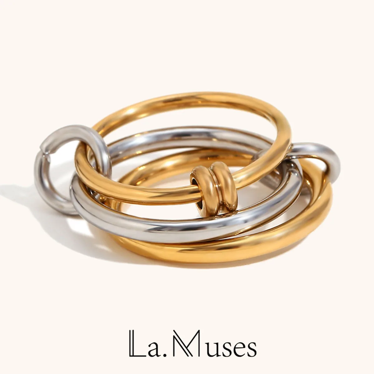 La. Muses Color Mix Dual Tone Multi-layer Circle Pierścionek damski ze stali nierdzewnej Modna moda Codzienna wszechstronna biżuteria