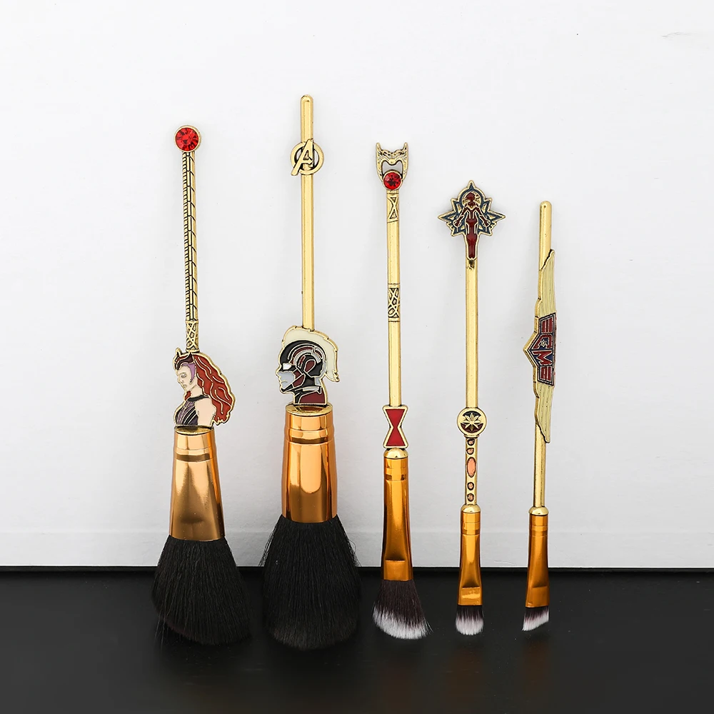 5pcs/set the Avengers Scarlet Witch Makeup Brushes Set Metal Powder Eyeshadow Blending Wand Brush Set Cosmetic Brushes Kit