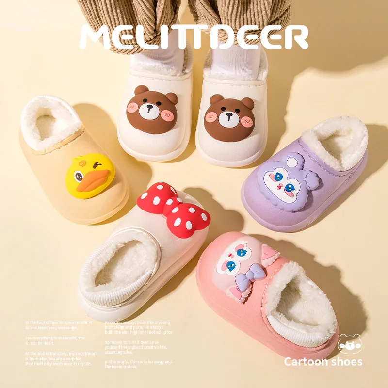 

Cartoon Boys Girls Winter Slippers Plush Waterproof Thick Sole Indoor Baby House Shoes Antislip Kawaii Toddle Slipper