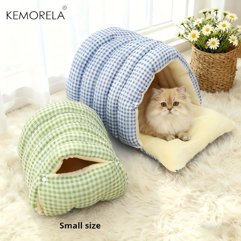 KEMORELA Fuzzy Cat Sleeping Bag All-Enclosed Removable Multi-Use Cat Bed Winter Warmth Cat Bed Washable for Small Pet Cats Dogs