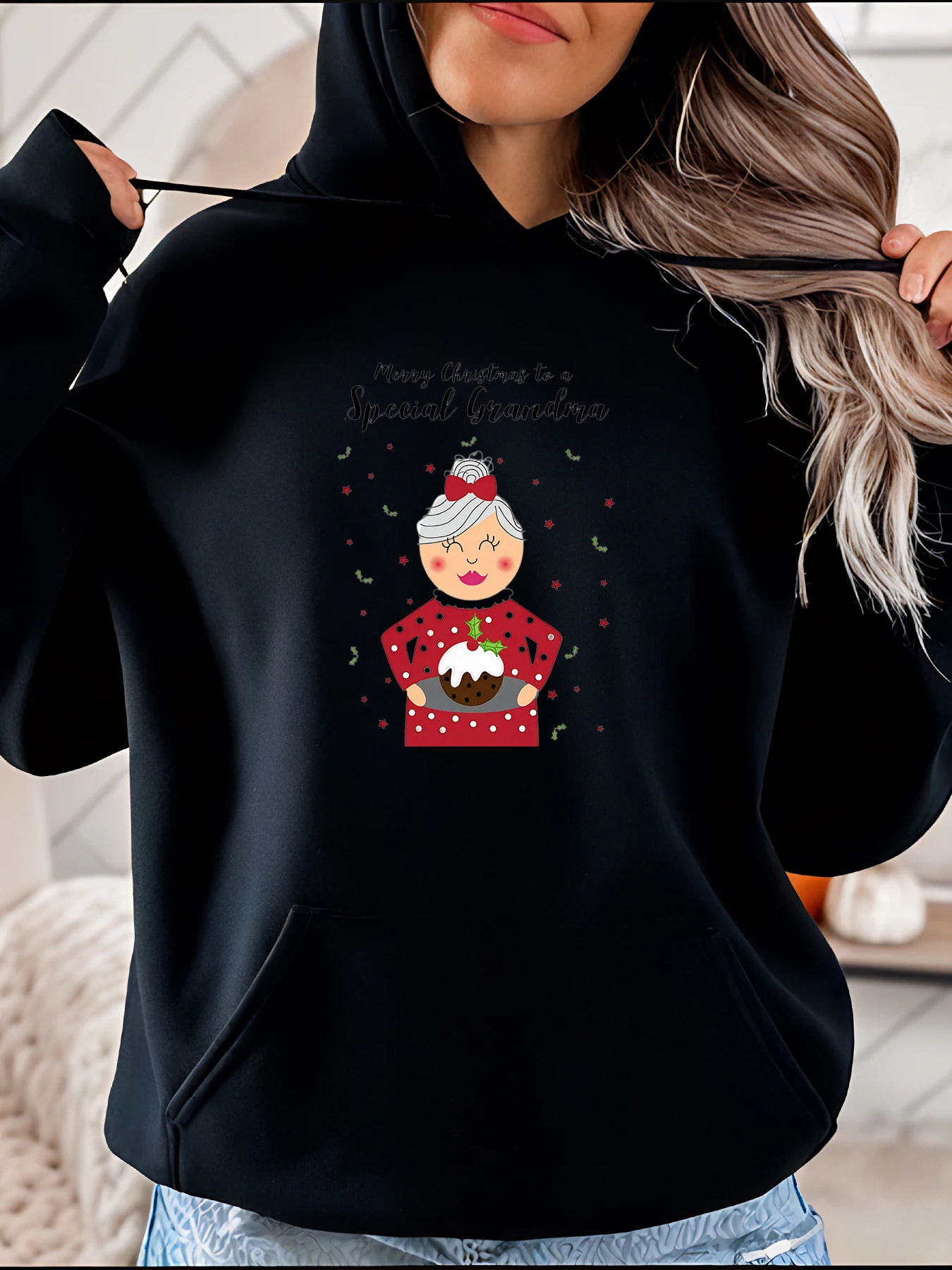 Kersthoodie Kersttaart Oma Print Dames Casual Sweatshirt Vakantiecadeau voor grootmoeder 280