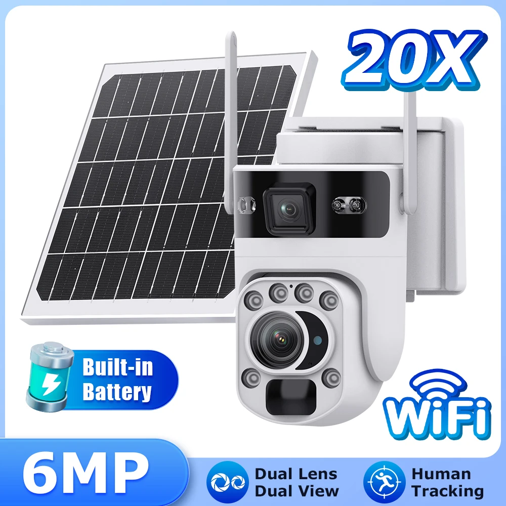 6MP Ubox APP 20X Zoom Dual Lens Solar Power 4G/ IP Camera AI Humanoid Motion Detection Auto Tracking  Security CCTV Baby Monitor