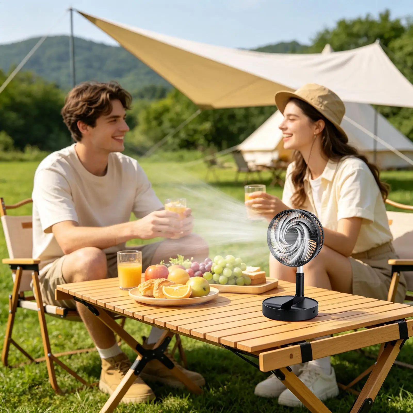 Portable Standing Fan 185-Degree Tilt Heat Relief Blower Silent Foldable Rechargeable Standing Fan For Home Outdoor Camping