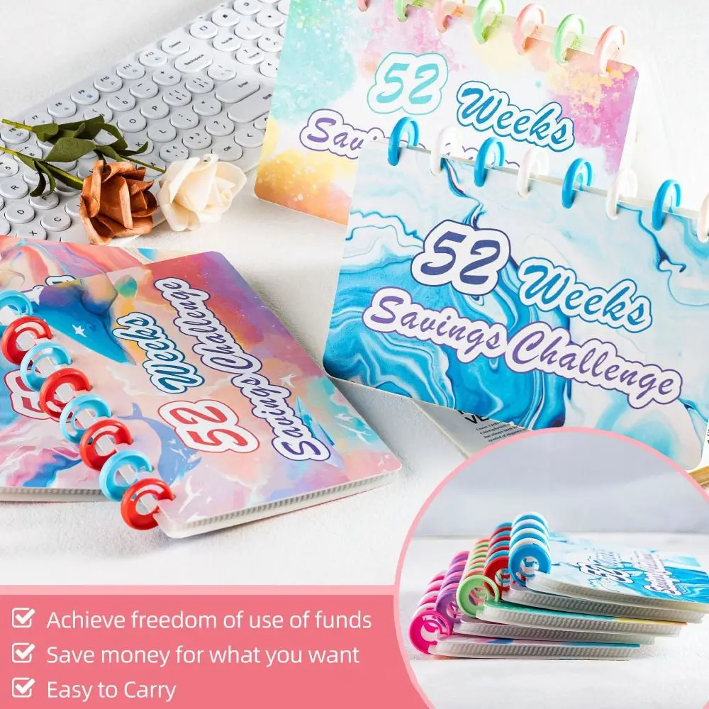 

52 Weeks Savings Challenge Notebook Colorful Loose Leaf Cash Envelope Saving Binder Multi Pockets Weekly Budget Binder Planner