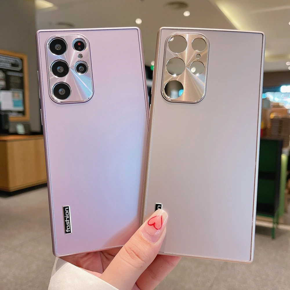 For Samsung S23 Ultra Case Fashion Pure Color Aluminum Metal Hard Back Shockproof Cover for Galaxy S22 S23 Plus Slim Matte Cover