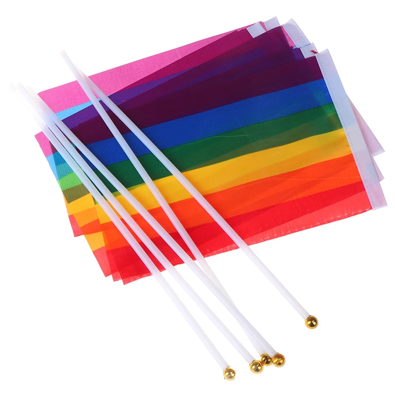 5 Stuks Handheld Regenboogvlag 20X14Cm Mini Desktop Handvlaggen Zwaaien Pride Feest Met Witte Kleine Stok Tuindecoratie