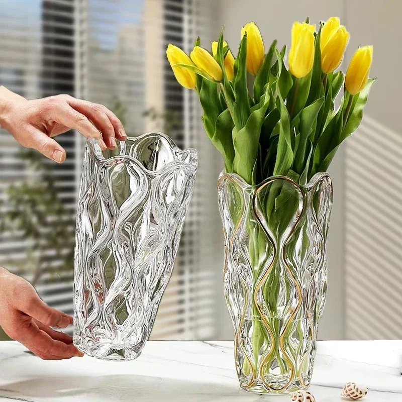 Crystal glass ocean Phnom Penh vase hand-painted gold living room decorative vase ornament