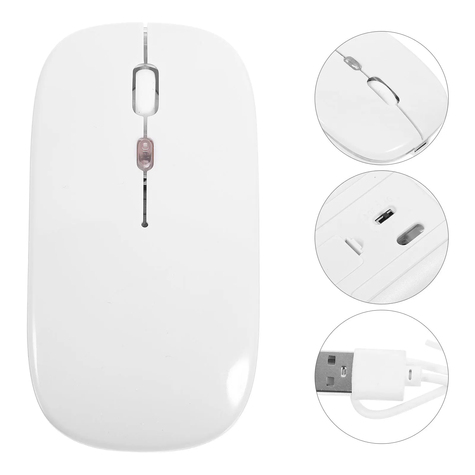Mouse di ricarica wireless da 2,4 g Mouse per computer portatile silenzioso ultrasottile bianco Mouse wireless a risparmio energetico per sonno profondo