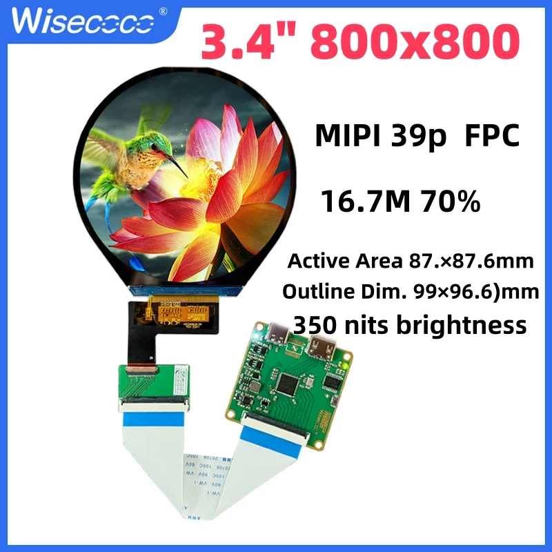 3.4 Inch Round Screen Circular IPS Display 800*800 MIPI Drive Board For Smart Home Instruments Meters LCD Module