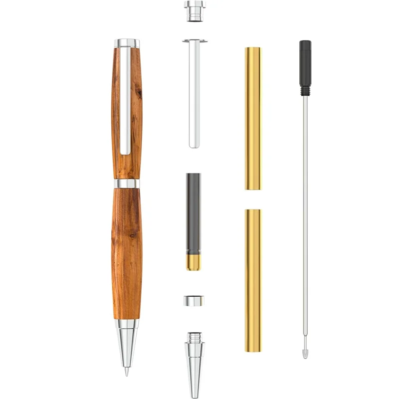 BAAR-Kit de bolígrafo para torneado de madera delgado, juego plateado, suministros para manualidades DIY para torno, regalos hechos a mano y herramientas de escritura personalizadas