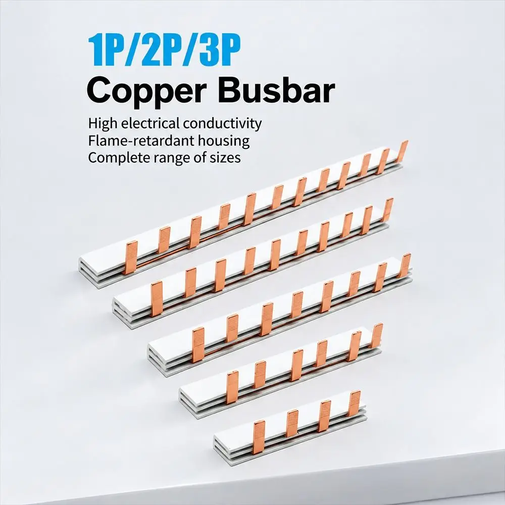 1Pcs 63A MCB Busbar 1/2/3Pole Red Copper Pin Type Busbar 4-12 Way PVC Flame Retardant Circuit Breaker Busbar