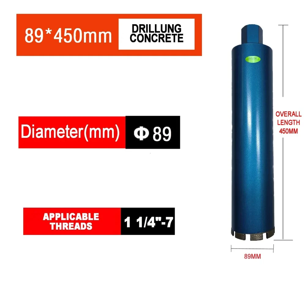 

Janelai 89mm Diameter Wet Diamond Core Drill Bits 1-1/4 Thread 450mm Concrete Core Drill Bit Core Bit Turbo