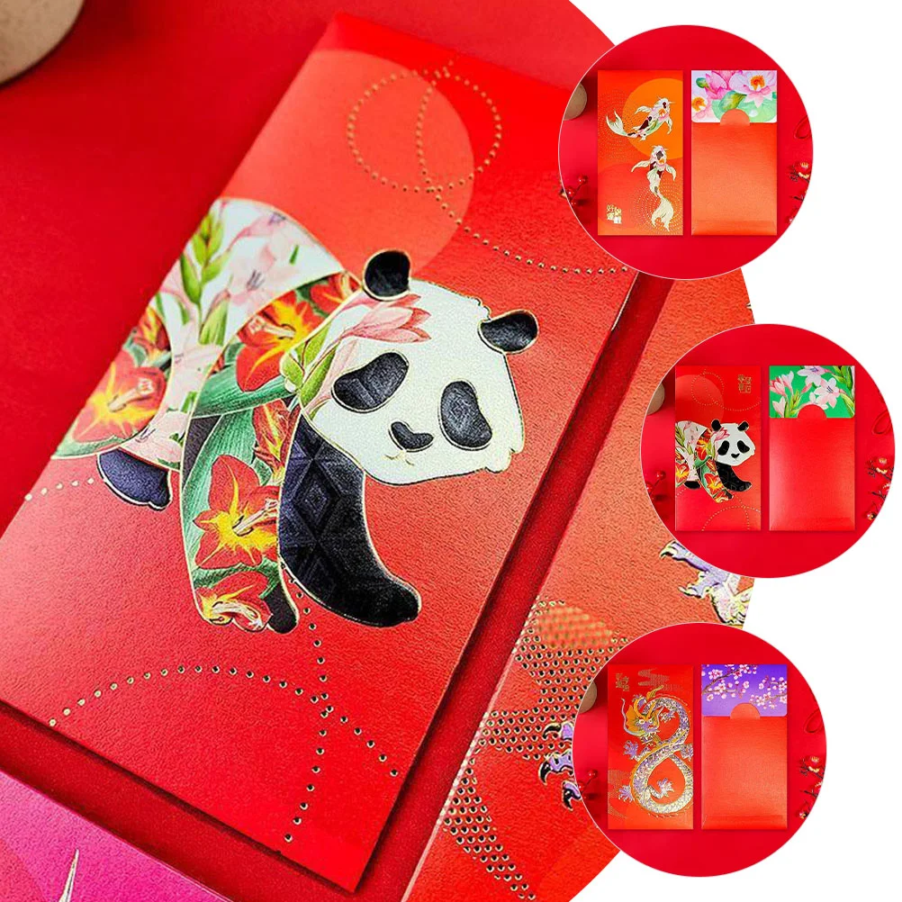 6 Pcs 2024 New Year Red Envelope Money Pocket Paper Envelopes Creative Chinese Style Packet For