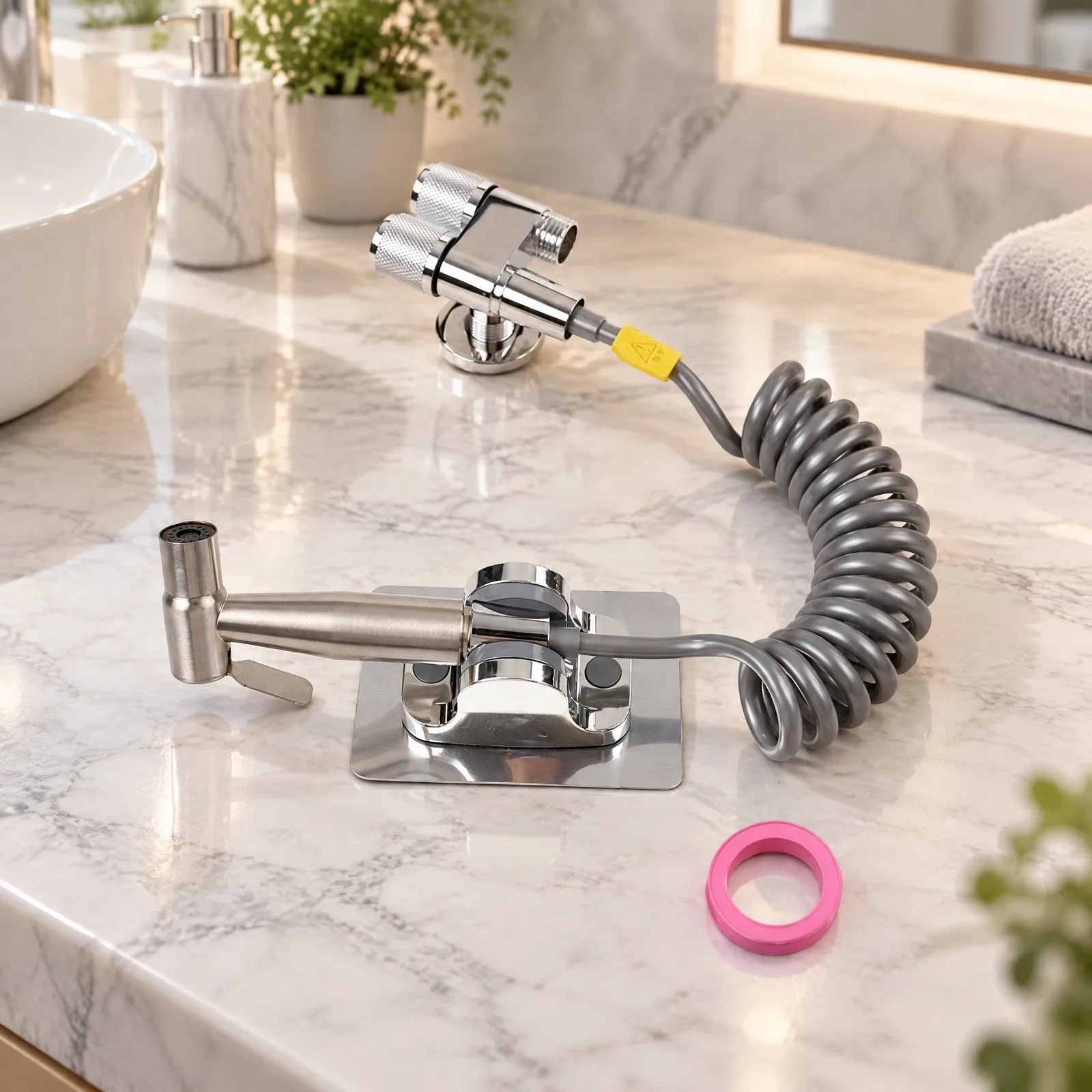 Stainless Steel and Brass Bidet Sprayer Nozzle with 2M Hose Length and Adjustable Water Pressure for Bathroom Use