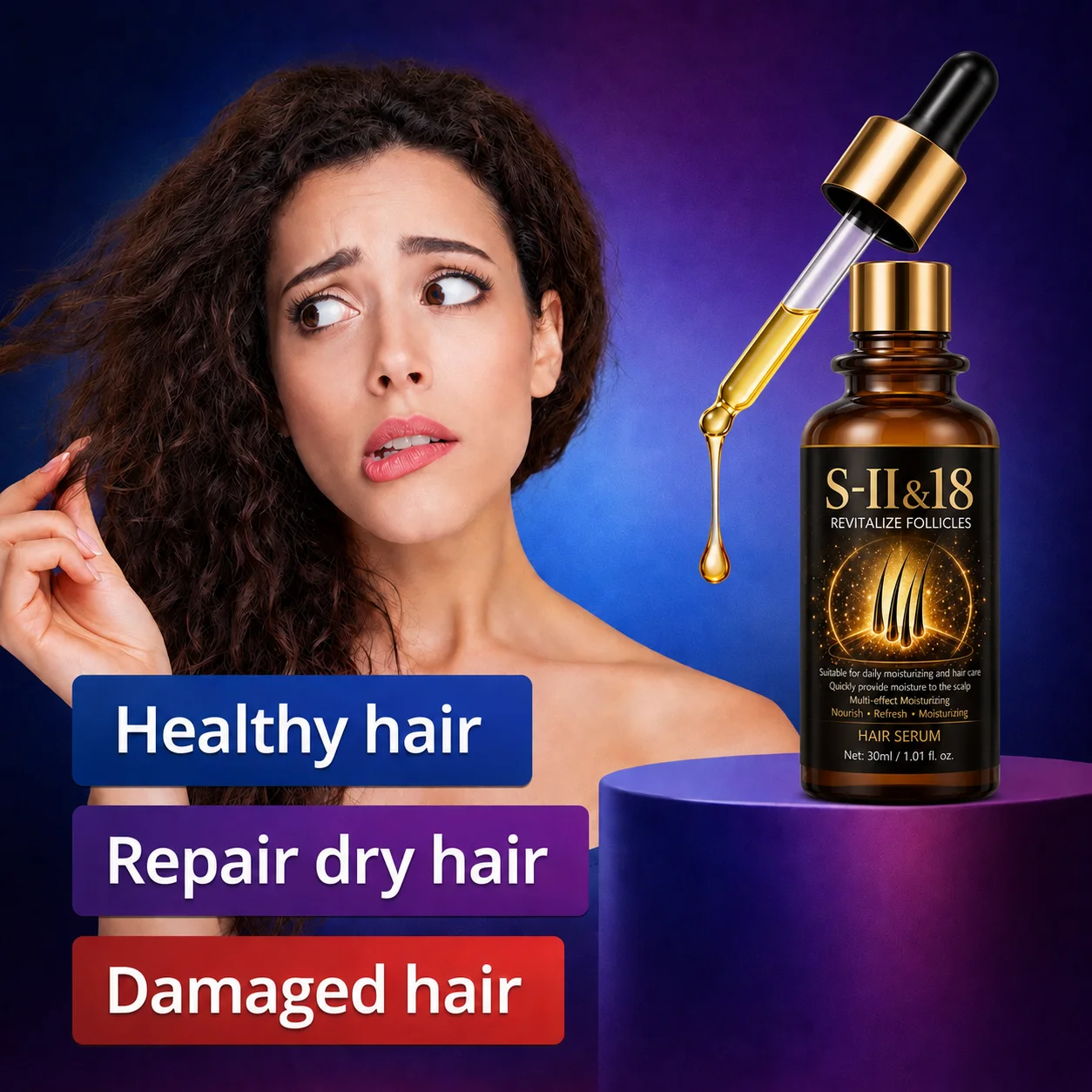Revitalizing Hair & Scalp Serum - Thickens Thin Hair, For Split Ends & Dry Damage with Caffeine & Rosemary 30ml