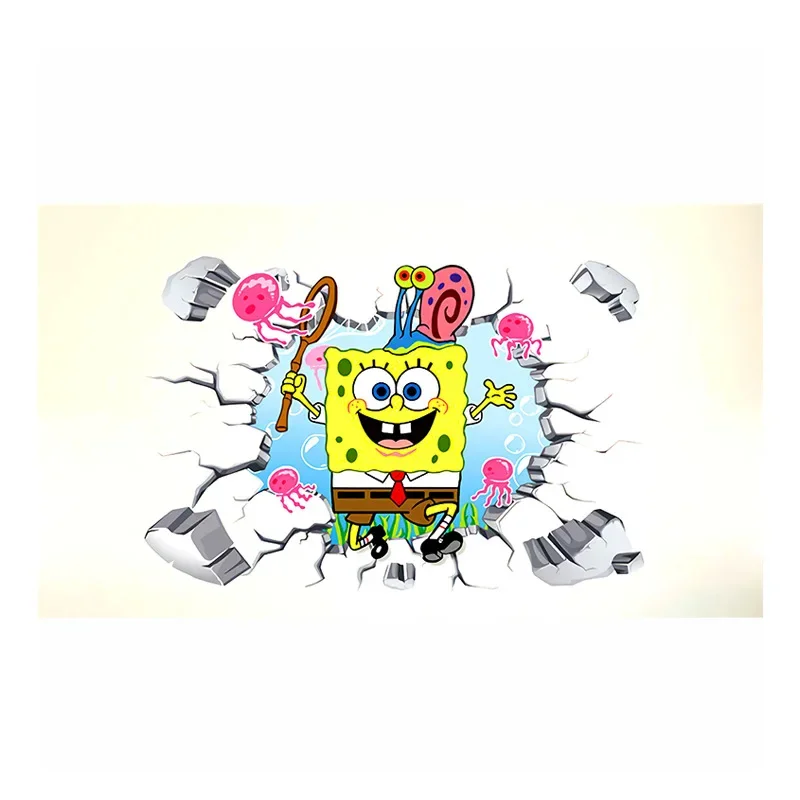 Simulation 3D SpongeBob Schwammkopf Entfernen Farbe Wandaufkleber Schlafzimmer Sofa Raum Dekorative Aufkleber Bemalte Aufkleber 40x60cm