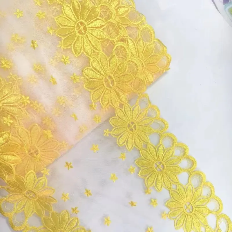 

20Yards 30cm Two Tone Yellow Flower Decoration Tulle Embroidery Lace Fabric Mesh Skirt Lace Trimming for Bra Underwear Dress