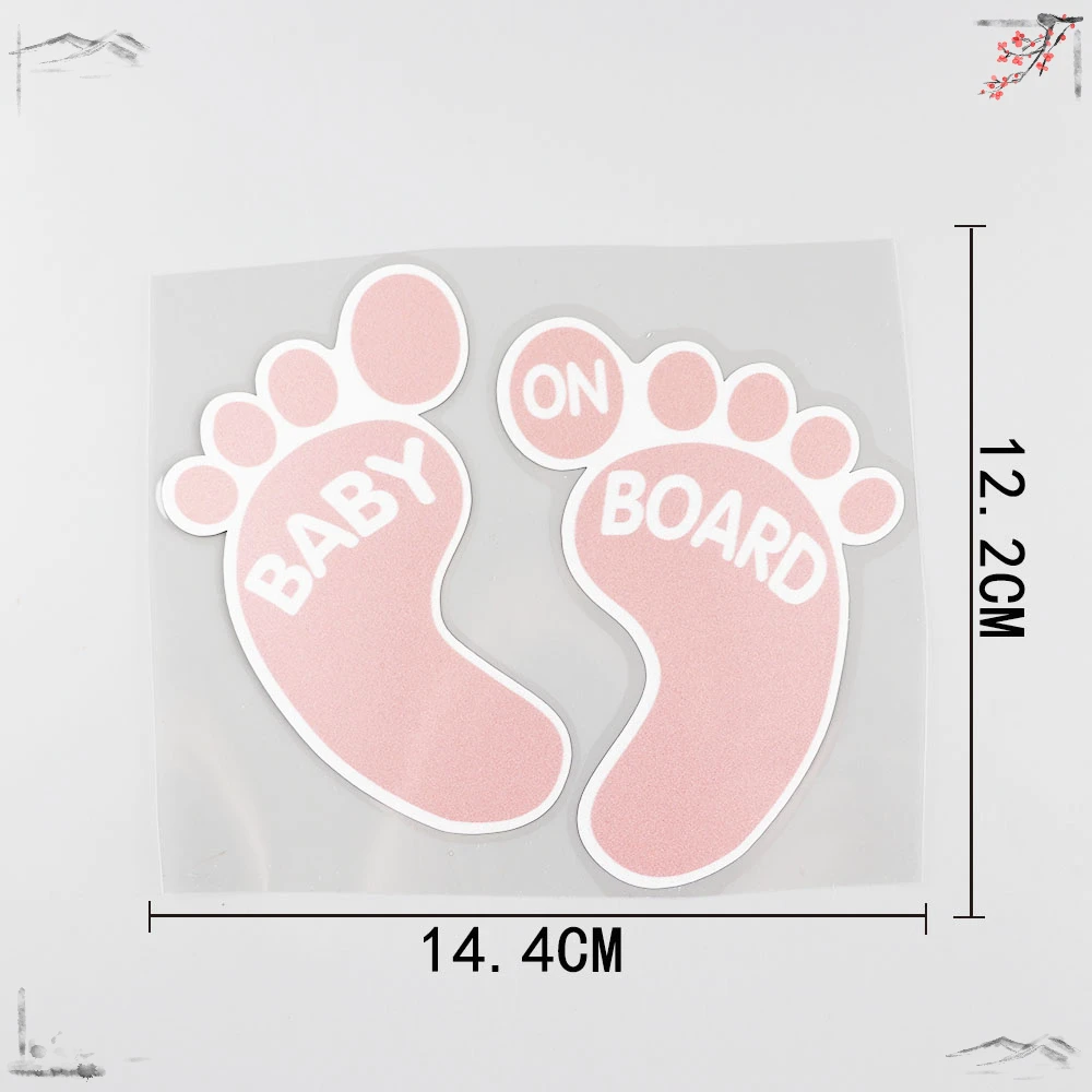 1 Piece 14.4CMX12.2CM Baby on Board Car Sticker Pink footprints Pvc Decal Decorative,KK