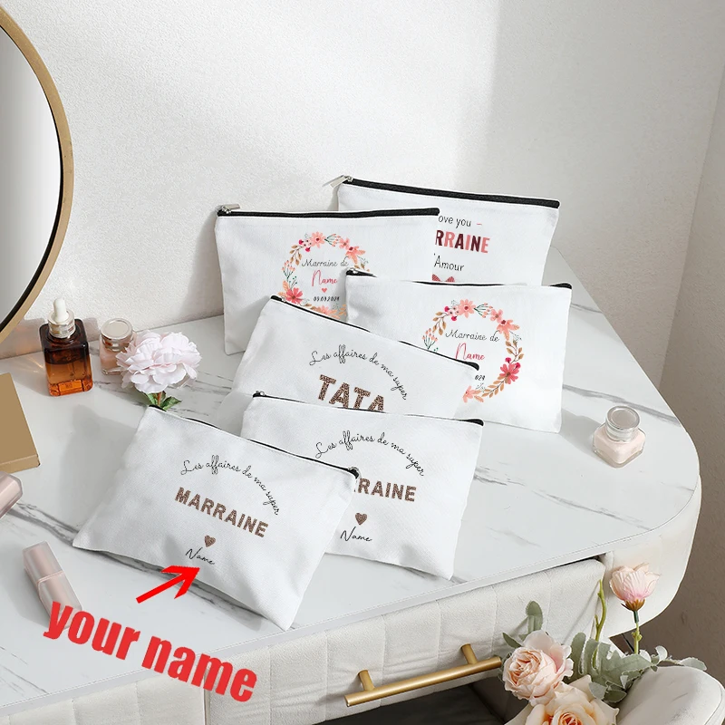 

Customizable with Name Leopard Letter for Tata Marraine Garland Patterns Makeup Bag Organizer Purse for Women Mother Days Gifts