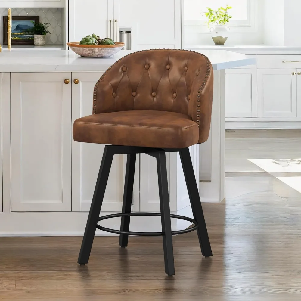 

Counter Height Bar Stools, 26" Swivel Faux Leather Upholstered Bar Stool with Backs and Metal Legs, Retro Counter Stools for Kit