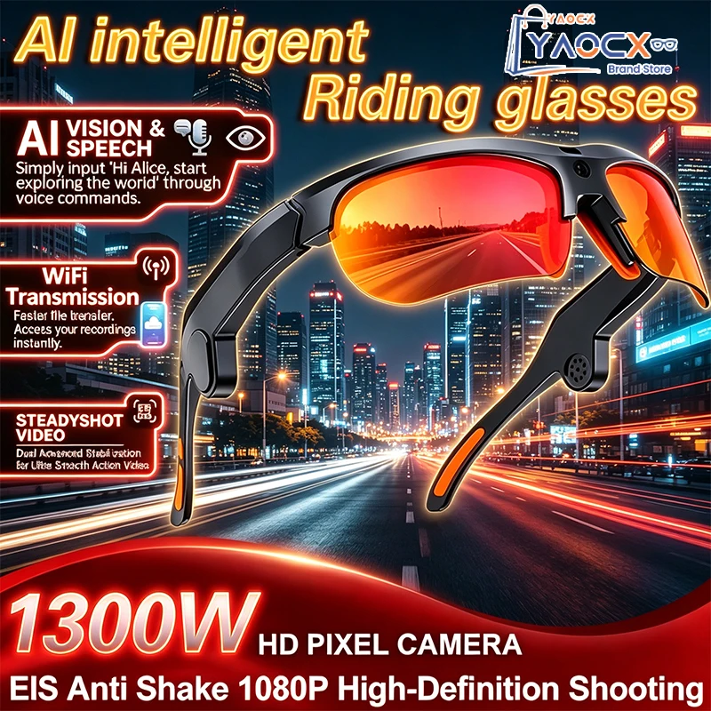 

New 13MP HD Camera Smart Cycling Glasses AI Voice Assistant AI Translation AI Model 1080P HD Shooting BT Call Cycling Glasses