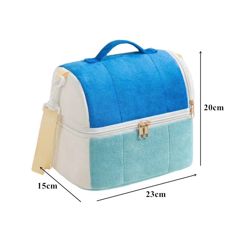 Portable Double Layer Insulated Lunch Bag Velvet Lunch Box Accessories Large Food Cooler Ice Bag Container Thermal Bento Pouch