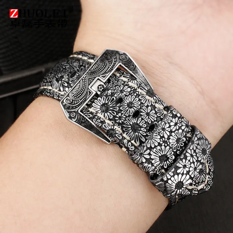 Для любого бренда, ретро цветок, натуральная кожа, ремешок для часов Panerai Diesel Huawei GT/GT2, мужской ремешок, браслет, аксессуары