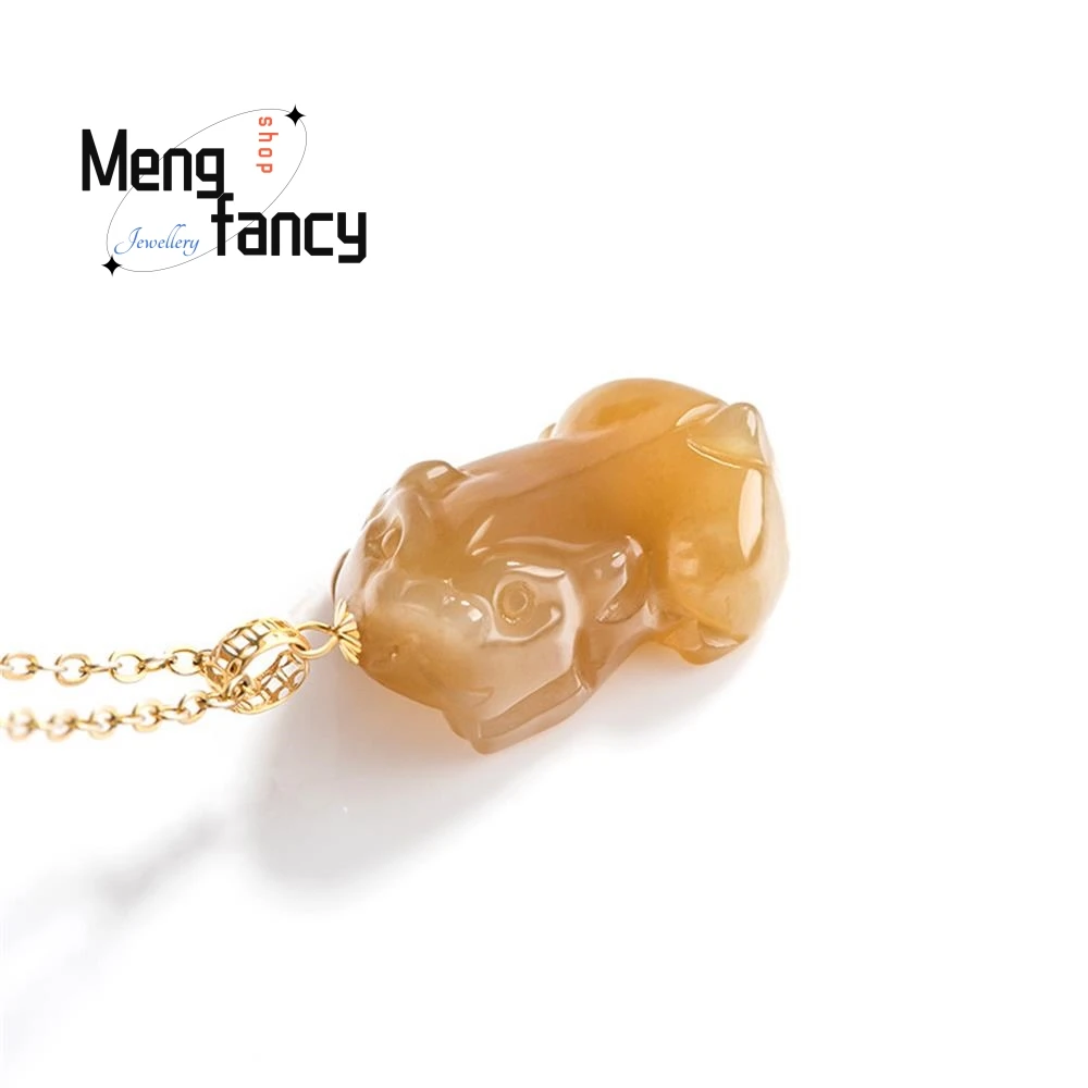 

Natural Hetian Sugar Yellow Pixiu Jade 18K Gold Inlaid Pendant Pichu Pendant Men's Necklace Women's Luxury Necklace