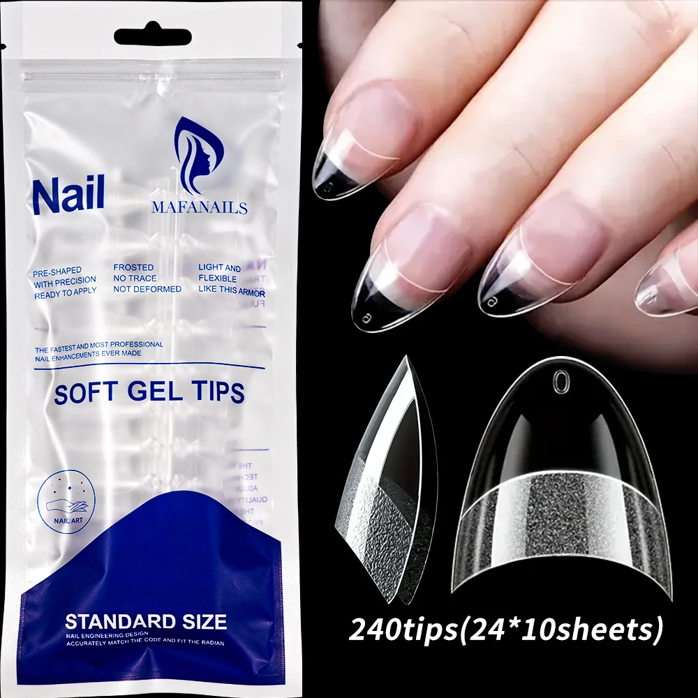 120/240pcs Half Cover Short Almond Nail Tips XXS Soft Gel Half Matte 12 Size Almond Pre-filed Nail Tips Nails For Nail Extension